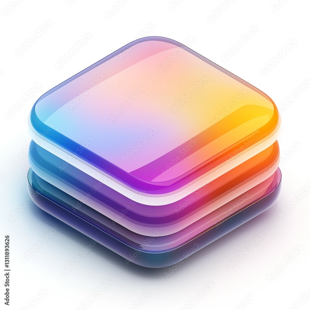 Poster colorful stacked abstract shapes with a smooth gradient finish, creating a modern and eye-catching d