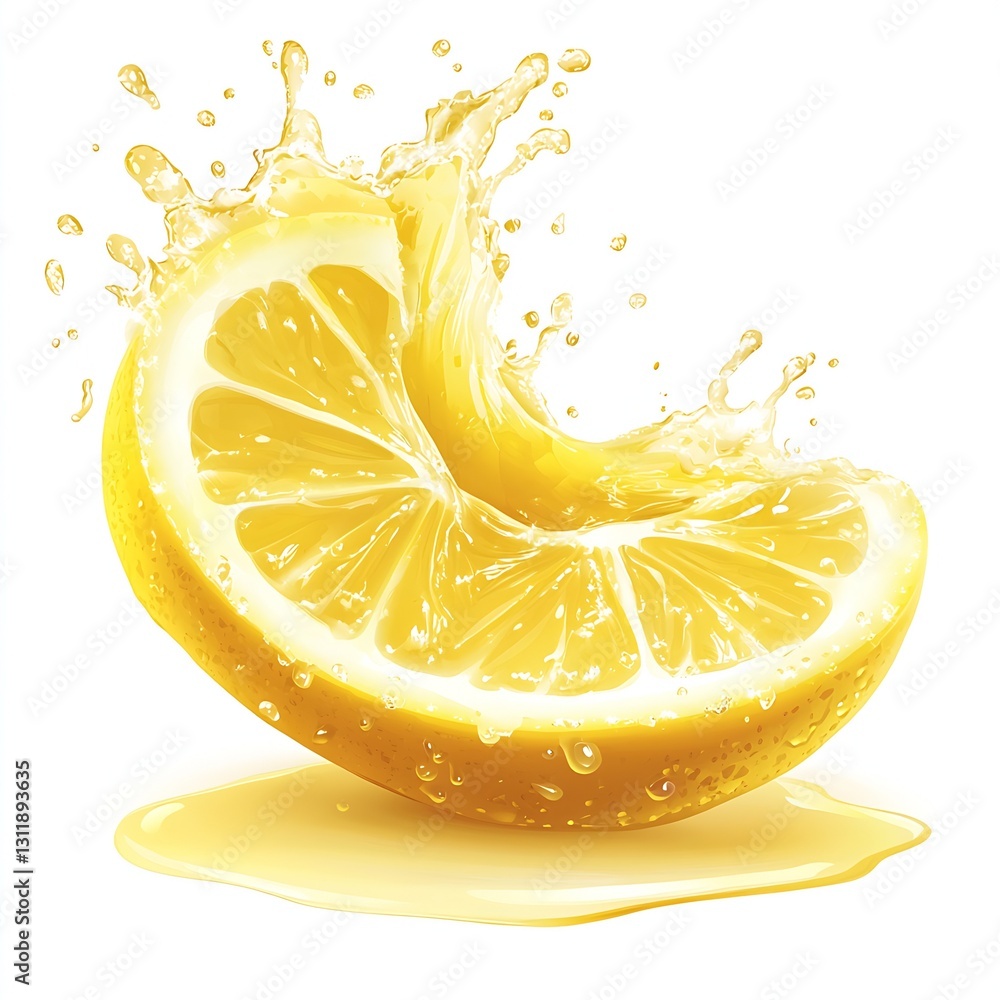 Aufkleber refreshing lemon slice splashing in water with bright yellow color : generative ai