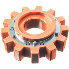 A metallic gear with a shiny copper finish, showcasing intricate details and a modern design.