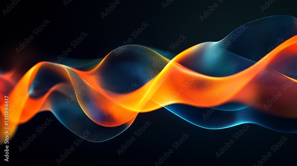 Poster smooth flowing waves of color in orange blue and black abstract art : generative ai