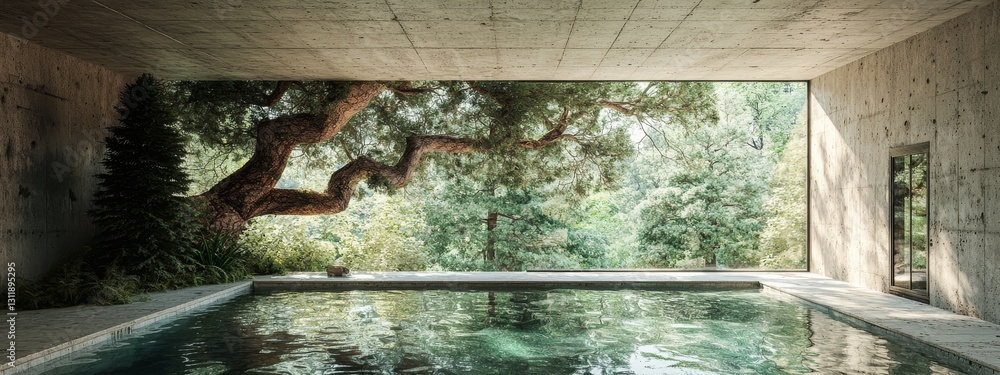 Poster minimal concrete architecture of an empty abstract building featuring a spacious floor courtyard wit