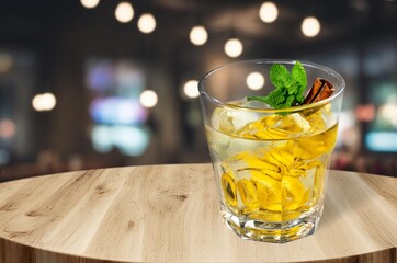 A classic whiskey cocktail on bar counter