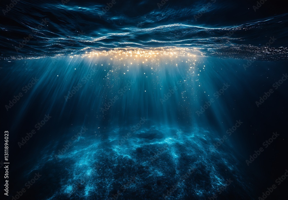 Leinwandbilder Brilliant Sunlight Rays Piercing Through Dark Ocean Surface Creating Dreamy Scene : Generative AI