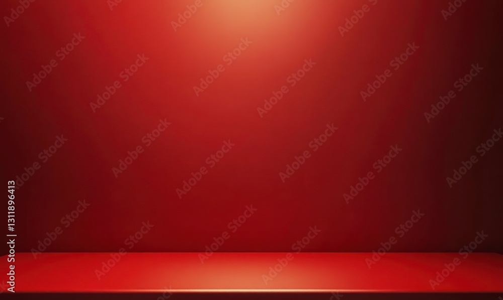 Poster red studio background with platform for product display and presentation