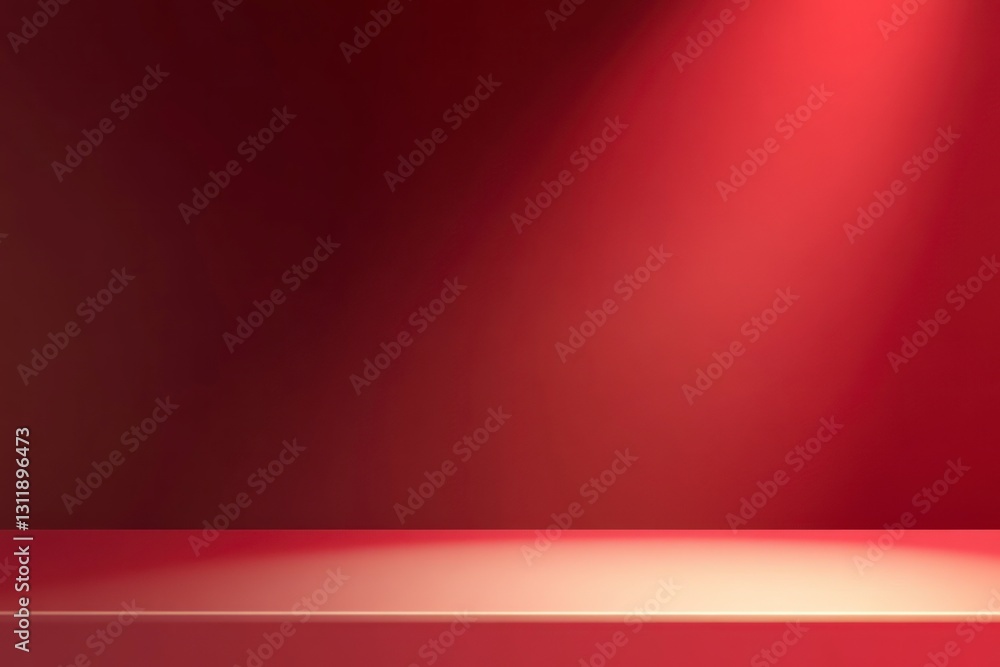 Poster red product display platform with spotlight for presentation backdrop