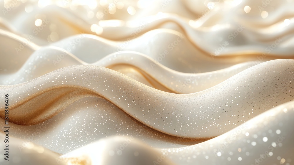 Poster minimalist white and gold abstract scene with soft glowing lines, luxurious curved golden elements f