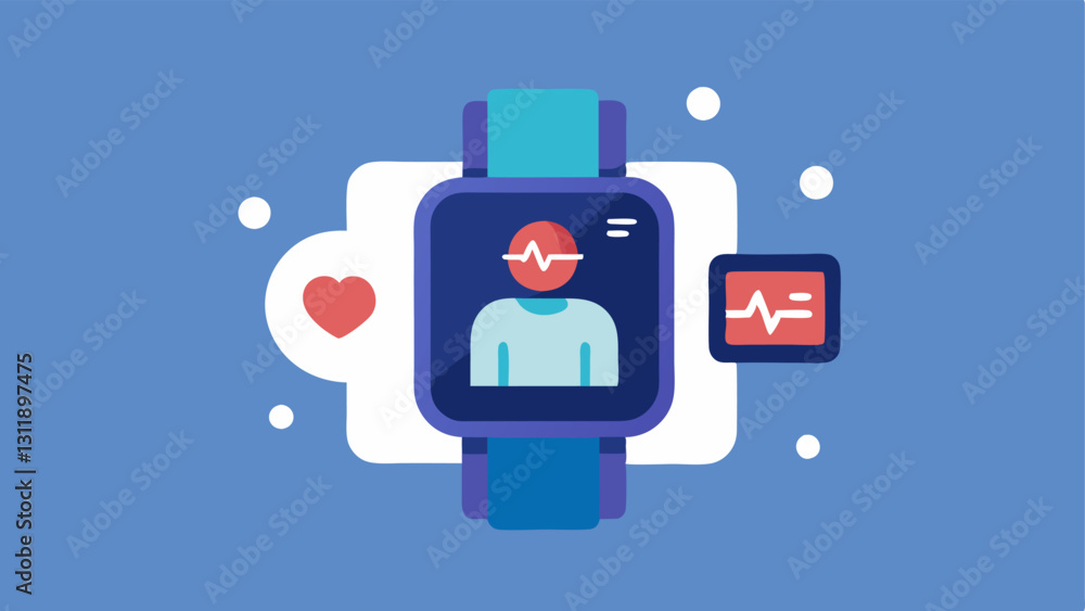 Poster wearable health monitor an illustration of a smarch displaying heart rate and health alerts connecte