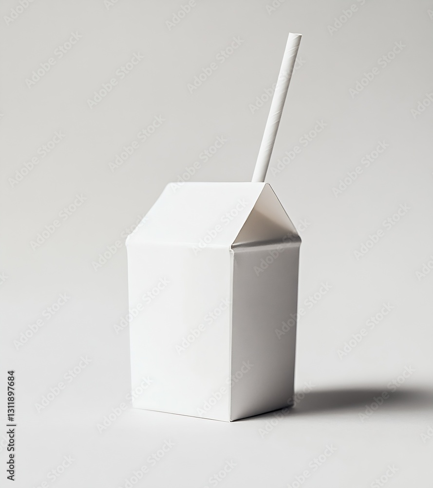 Poster Minimalist White Milk Carton With Straw Isolated On A Simple Background : Generative AI