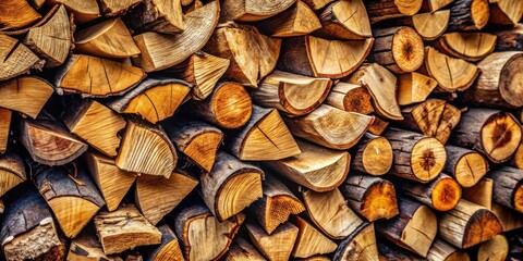 A Stack of Warm-Toned, Rustic Wood Logs, Perfectly Sliced and Arranged for a Striking Textural Display