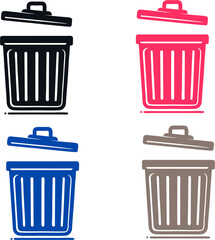 Simple Trash Bin Icon Set in Multiple Colors for Waste Management and Environmental Awareness