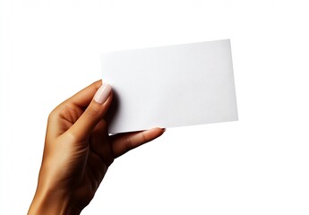 Fototapeta premium Hand Presenting a Blank White Card for Eco-Friendly Messaging or Contact Information : Generative AI