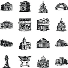 Collection of Building Structure Vintage Illustrations 

