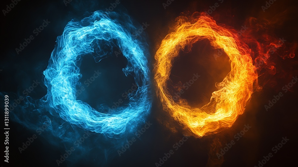 Poster fire and ice elements representing the duality of nature and energy clash : generative ai