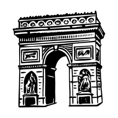 A vintage style illustration of arc de triomphe