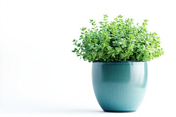 Vase decorate Sedum plant rainy season green room isolated on white 