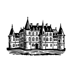 Fototapeta premium French chateaux building illustration in vintage style