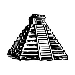 Mayan pyramid illustration in vintage style