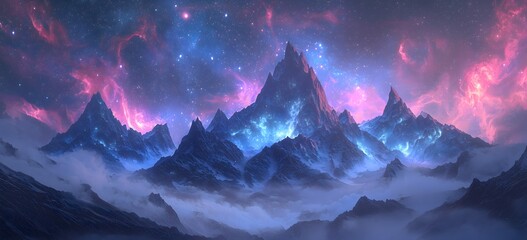 Obraz premium Nebula over Mountain Range