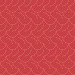 Obraz premium Vector Japanese seamless pattern in oriental geometric traditional style. Festive ornament for lunar chinese new year decoration. Red and golden asian creative motif. Abstract Waves and Circles.