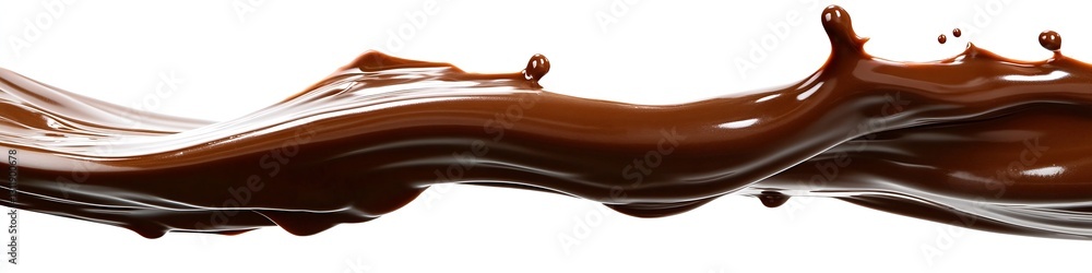 Poster silky smooth chocolate sauce flowing gracefully over a white canvas : generative ai