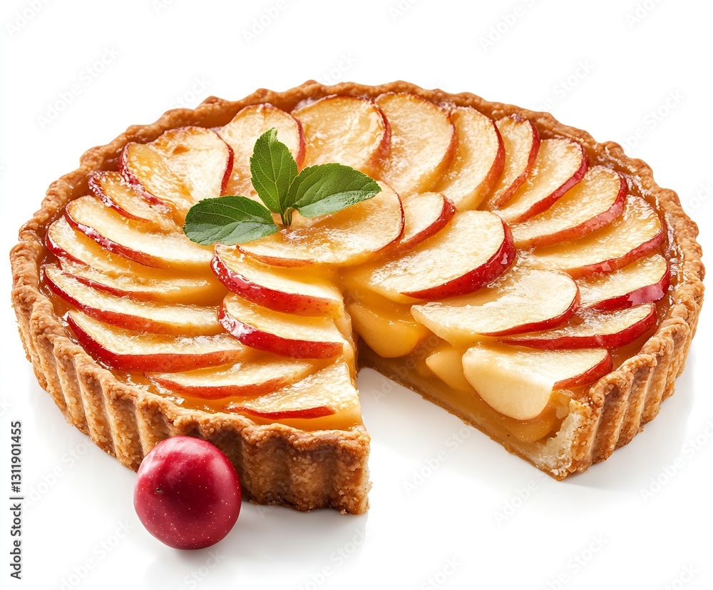 Poster gorgeous fresh apple tart with slices and mint leaf decoration : generative ai