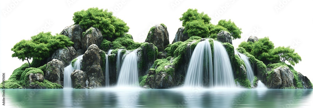 Aufkleber tranquil waterfall scene surrounded by lush greenery in a serene landscape : generative ai