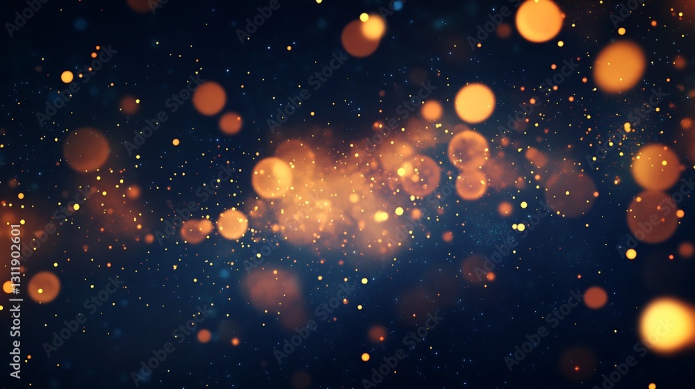 Poster abstract background with glittering light particles in golden and blue shades : generative ai