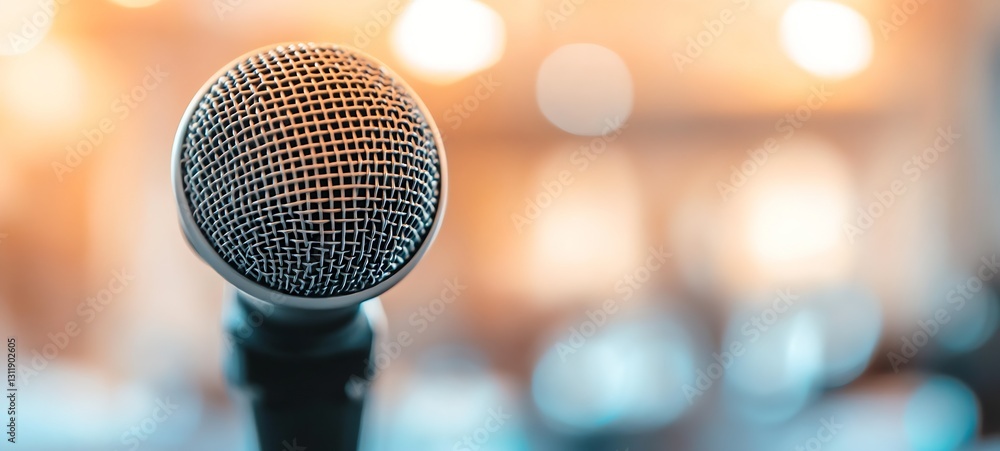 Poster Classic Microphone Ready for Performance with Blurred Background : Generative AI
