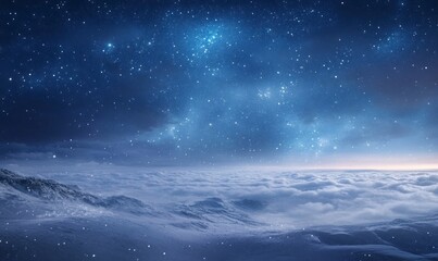 Starry Night Sky Over Mountain Landscape with Cloud Inversion