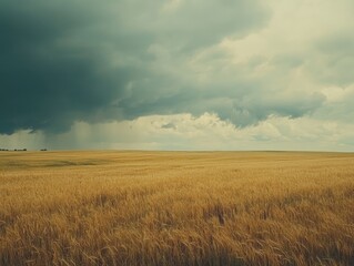 Obraz premium Impending Storm Over Golden Wheat Field, Rural Landscape Beauty
