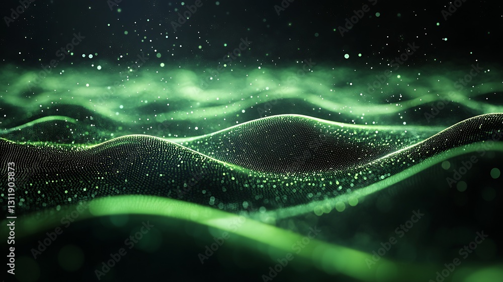 Aufkleber dynamic waves of light in vibrant green tones with sparkling effects : generative ai