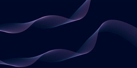 Dark abstract background with glowing wave. Shiny moving lines design element. Modern purple blue gradient flowing wave lines. Futuristic technology concept.