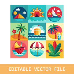 summer clipart bundle set seasonal summer fun beach vacation icon vector