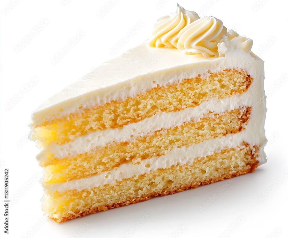 Poster classic vanilla cake slice with fluffy frosting and a moist sponge perfect for any occasion and dess