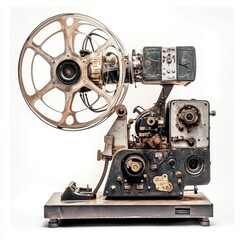 Naklejka premium Weathered Vintage Film Projector on White Background