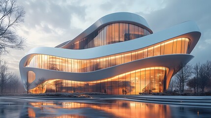 Futuristic steel-framed building with a sleek, lightweight structure, emphasizing flexibility in construction, high-resolution