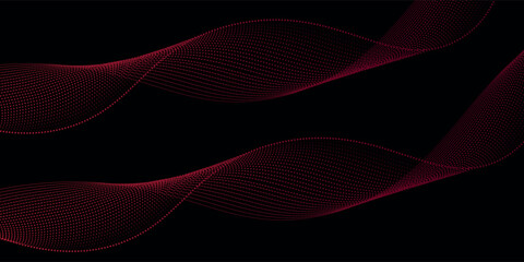 Black abstract background with glowing wave. Shiny moving lines design element. Modern red gradient flowing wave lines. Futuristic technology concept.