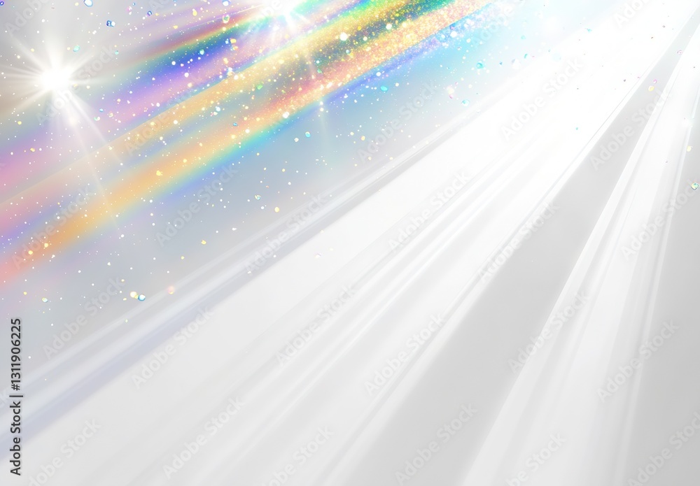 Poster Sparkling Light Rays and Colorful Glitter on Bright Background : Generative AI