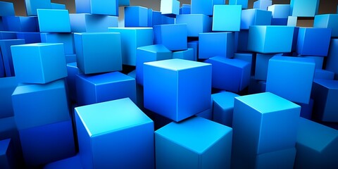 Obraz premium Abstract Background of Stacked Shiny Blue Cubes 3D Rendering Geometric Shapes Business Concept