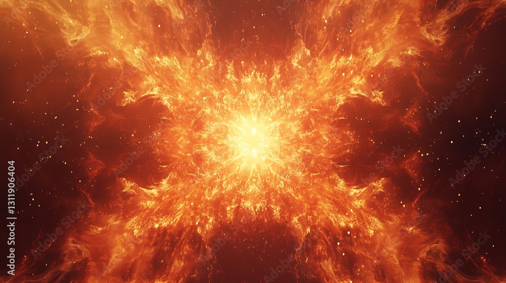 Poster Abstract fiery explosion of orange and yellow light creating a mesmerizing background effect : Generative AI