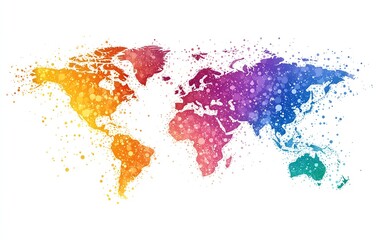 Obraz premium Colorful Abstract Map of the World Featuring Vibrant Dots and Shapes for Artistic Designs and Backgrounds : Generative AI