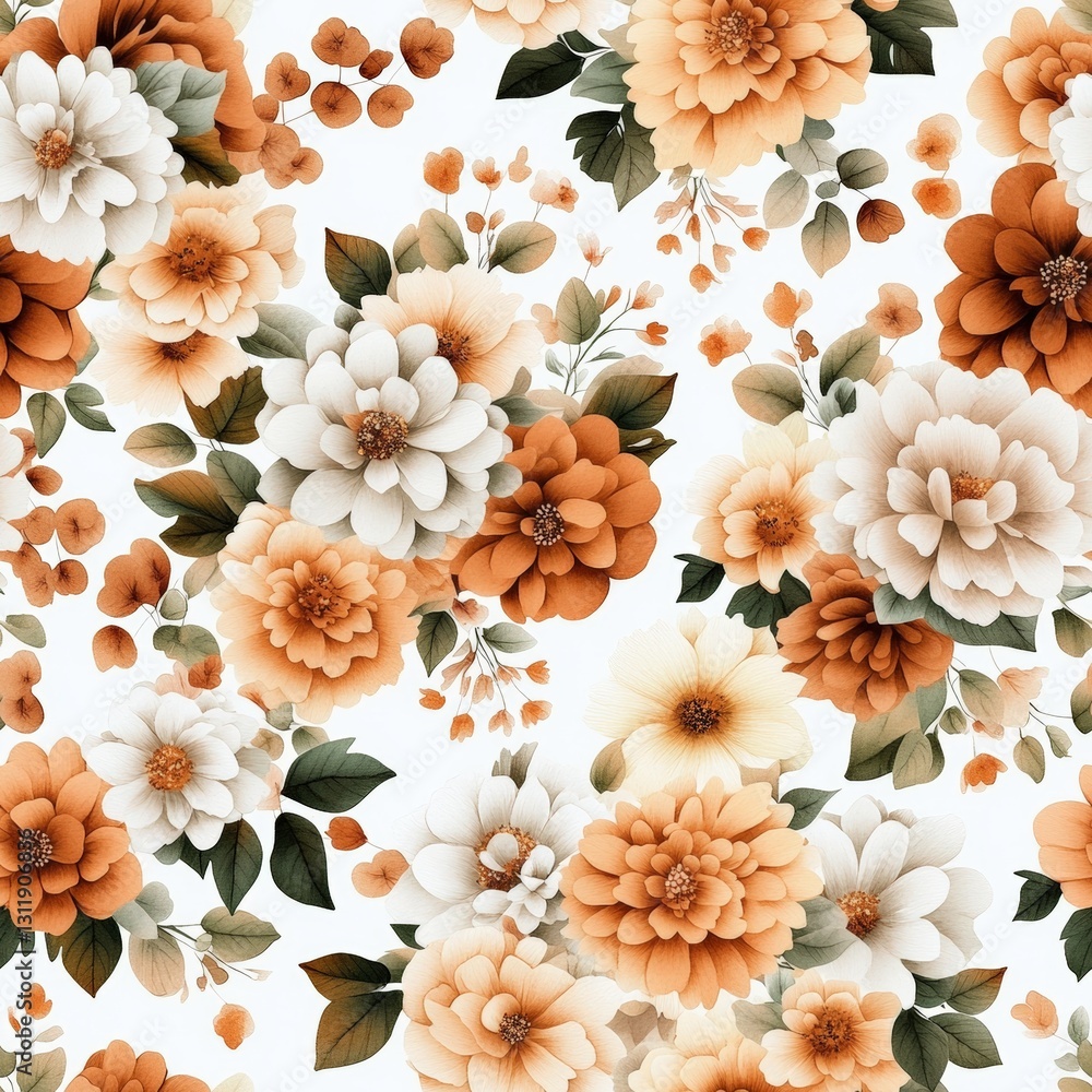 Poster seamless lively flower pattern featuring a diverse array of colorful blooms and leaves for a bright 