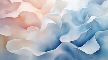 A delicate abstract design featuring soft flowing layers in pastel hues, creating a calming and ethereal visual, perfect for elegant backgrounds and artistic compositions.. AI Generation