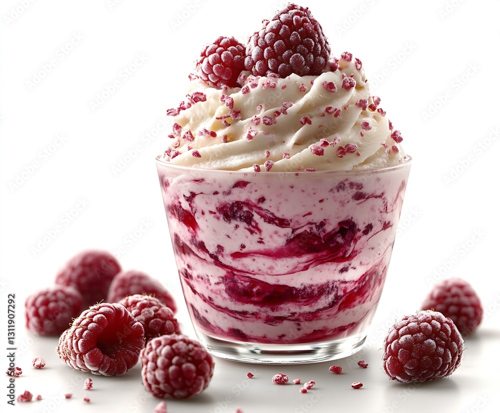Aufkleber indulgent raspberry dessert with whipped cream and fresh raspberries in a glass : generative ai