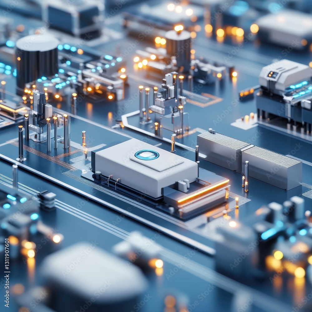 Aufkleber a detailed close-up of a futuristic circuit board with glowing components, showcasing advanced techn