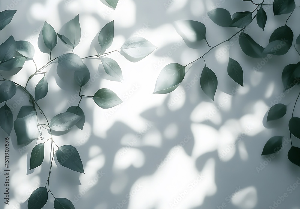 Aufkleber serene green leaf shadows on light background for nature inspired designs and relaxing atmosphere : 