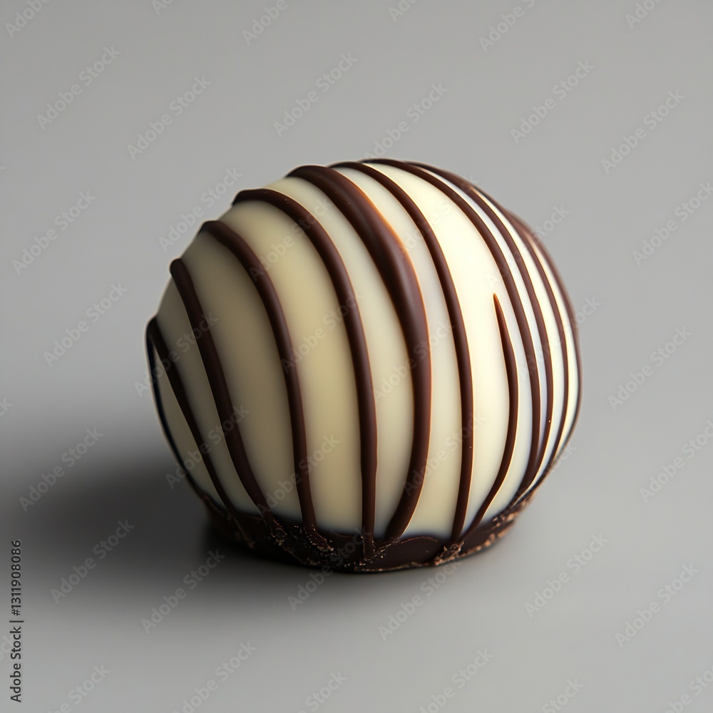 Poster visually appealing white chocolate sphere with dark chocolate swirls : generative ai