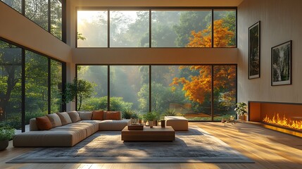 Interior of a modern steel home with a minimalist, stylish design, showcasing energy efficiency and durability, high-resolution