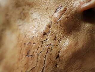 Fototapeta premium Extreme close-up of wrinkled and aged skin texture portraying the human face