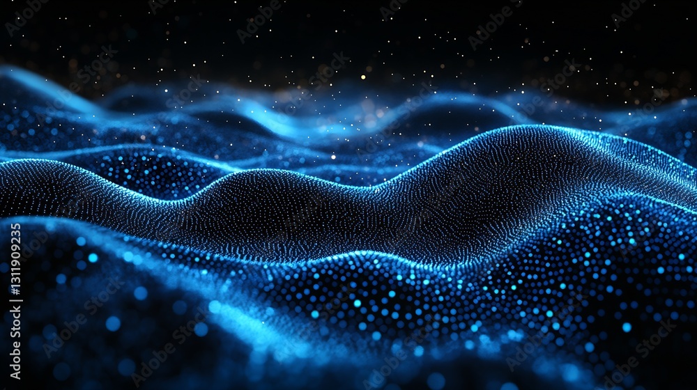 Aufkleber Stunning Blue Digital Waves with Glittering Particles in a Dark Background : Generative AI